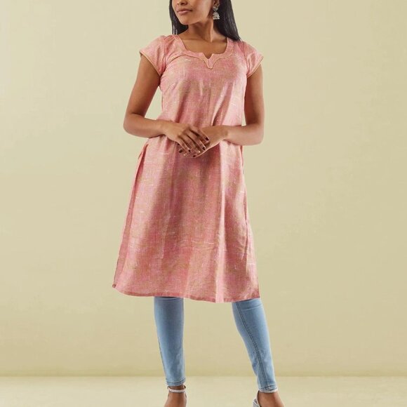 Pink and Gold Rayon Kurta for Stylish Looks | Muvvas Boutique - Picture 3 of 4